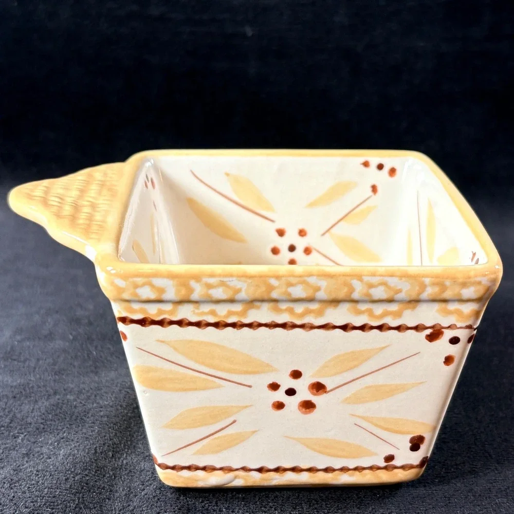 Temp-tations Old World Yellow 10oz Square Ramekins Set of 4 Ceramic Bakers